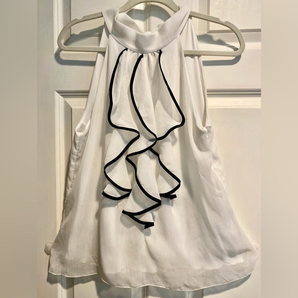 IZ BYER CALIFORNIA Blouse Off-white lined sheer sleeveless ruffled blouse Sz XL